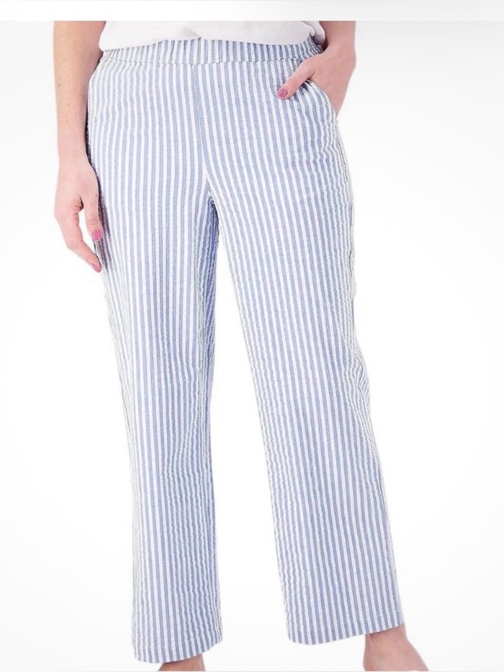 Denim & Co Striped Blue Seersucker pants. Size Large. NWOT
